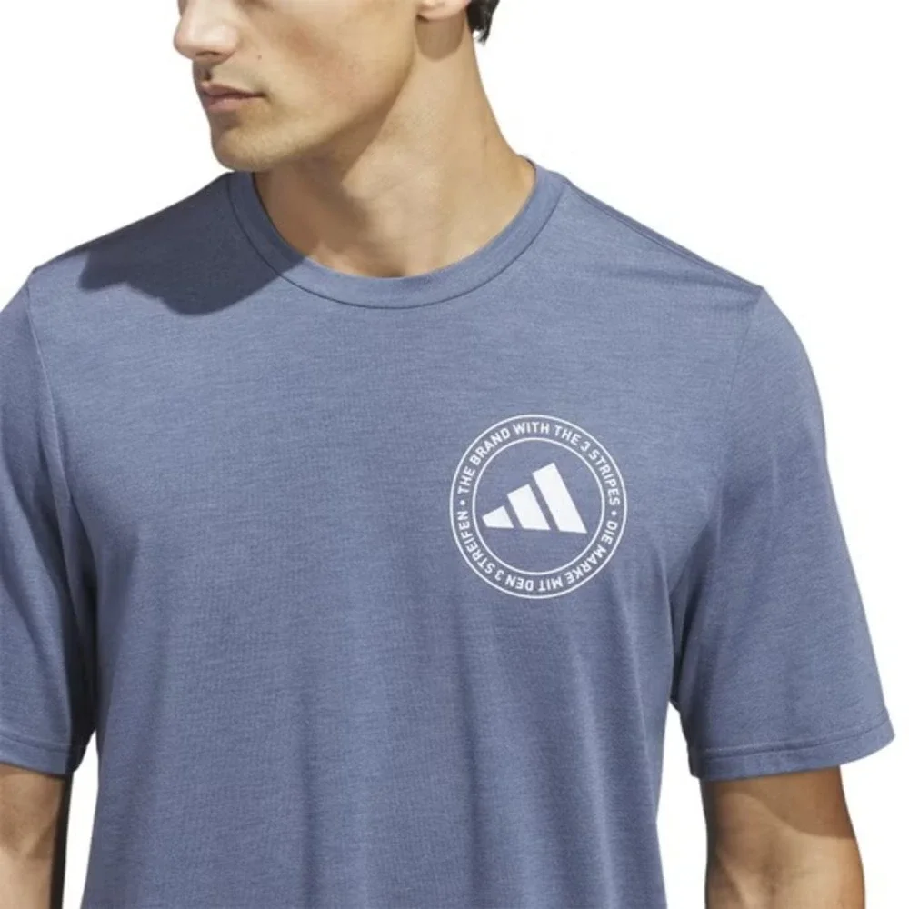 Adidas Mens Short Sleeve Logo Tee Blue Heather Graphic T-Shirt XL New
